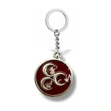 Üç Hilal Tuğralı Bozkurt Ve Ay Yıldız Figürlü Metal Künye Anahtarlık Gümüş Renk Unisex Aksesuar