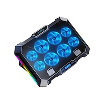 8x Turbo Led Fan - 10 Modlu Rgb - Lcd Ekran - Ayarlabilir Fan Hızı - 7 Kademeli Stant - 2x Usb - Metal Mesh Zemin Notebook Soğutucu