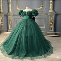 Star Kids Fashion Kız Çocuk Zümrüt Yeşili Kelebek Detaylı Prenses Elbise, Kız Çocuk Abiye Elbise Yeşil