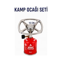 Kamp Ocağı Seti Taşınabilir Ayarlanabilir Alevli Paslanmaz Çelik 450 Gr Kartuşlu Gri-kırmızı