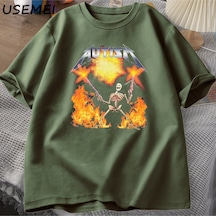 Flood Of Style Otizm Meme T-shirt Rahat Pamuk Kısa Kollu Tee Mizah Baskılı Retro Kısa Kollu T Shirt U Yeşil