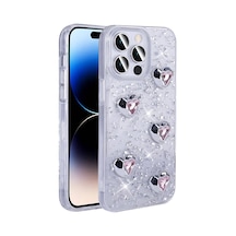 Zore iPhone Uyumlu 14 Pro Max Kılıf Airbagli Simli Arka Yüzey Ogaa Işıltı Silikon Kapak - Beyaz-kalp N/a