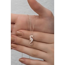 Nereze 925 Ayar Gümüş Rose Zirkon Taşlı Deniz Atı Kolye