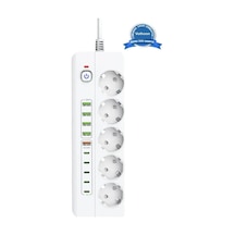 3500w Akım Korumalı 5 Li Grup Priz: 5x Usb + 5x Type-c Çıkışlı 2 Metre Standart