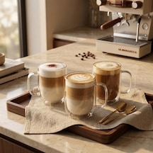 Borosilikat Cam Bardak, 250 Ml Geniş Kapasite, Isıya Dayanıklı Yapı, Çift Cidarlı Yalıtım, Makinede Yıkanabilir, Ev Ofis Restoran İçin Kullanıma Uygun Kulplu Kahve Espresso Sunum Bardağı Aeropress