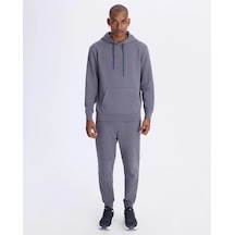 Kappa Logo Brian Hoodie Erkek Volkanik Gri Regular Hoodie Siyah