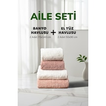 4 Lü Çizgili Pudra Beyaz Aile Seti Yumuşak Pamuk El Yüz Banyo Havlu Seti 50x90 Cm 70x140 Cm Renklı