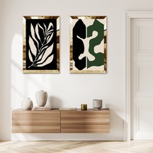 Gold Aynalı Pleksi Çerçeveli Soyut Şekiller İkili Mdf Tablo Seti