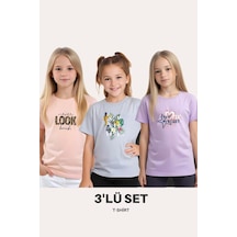 Fyk Kids Kız Çocuk 3'lü Happines- Honey-sassy Baskılı Tişört Çok Renkli
