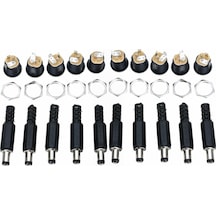 10 Set 2.1Mm Dc Power Jak Erkek Fiş + Dişi Somunlu Jack Soke...