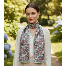 Jade Blossom Desen Şık & Zarif Kadın Aksesuarı Saten Fular 30x165cm Çok Renkli
