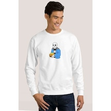 Undertale Lemons Eıon Baskılı Beyaz Erkek Örme Sweatshirt