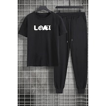 Uyguntarz Unisex Floki Baskılı 2'li Eşofman Takımı Siyah