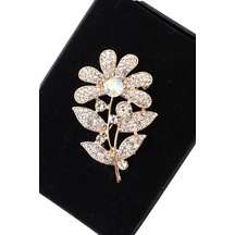 Seviyor Sevmiyor Papatya Broş Gold Renkli Çiçekli Kristal Taşlı Kadın Yaka İğnesi Çiçek Broş Çok renkli