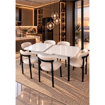 Polo Serisi 80x130 Açılabilir Beyaz Masa Takımı Ve 6 Adet Polo Sandalye Bej - 918397284 Bej