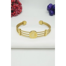 Altın Kaplama Üçlü Kordon Tuğra Çelik Bileklik 19,5cm Gold