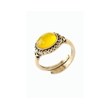 Oval - 673 - Doğaltaşlı Otantik Yüzük - Nazblsmm - Sarı Akik Bronz