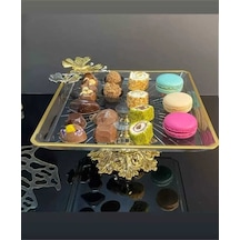 Elta Collection Gold Kelebek Detaylı Şık Ayaklı Kare Sunumluk Ikramlık Kurabiyelik Şeffaf