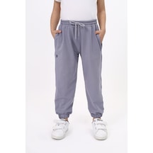 Toontoy Kids Toontoy Erkek Çocuk Pamuklu Beli Bağlamalı Baskılı Jogger Eşofman Alt 22939 Koyu Gri