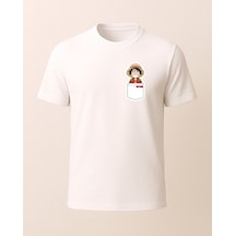 One Piece Cep Tasarımlı Baskılı T-shirt Beyaz