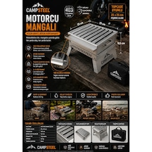 Campsteel Campsteel "motorcu Mangal" 1.2 Mm Paslanmaz Çelik Katlanır Mangal Seti 25x25 Cm Gri