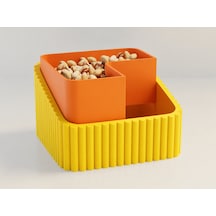 3d Baskı Fıstık Kasesi - Çift Hazneli Kabuk Ayırıcı Sunum Kasesi - Sarı Turuncu Çok Renkli