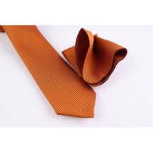 Demfashion Özel Desenli Kravat Mendil Seti - Turuncu (533049609) Turuncu