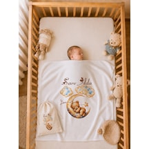 İsim Baskılı Kız Bebek Battaniyesi %100 Pamuk Çift Kat Penye 80x80 Cm Ham Bez Kıyafet Kesesi Yenidoğan Hediyesi 1099bk0x