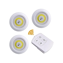 Wellhise H3 Cob Uzaktan Kumandalı Üçlü Spot Lamba Pilli Dolap Altı Spot Günışığı Enerji Sınıfı A 10 Parça Siyah