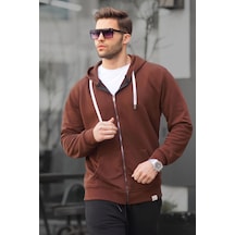 Madmext Acı Kahve Fermuarlı Kapüşonlu Sweatshirt 6161-acı Kahverengi Acı Kahverengi