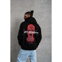 Barlashive Erkek 3 İplik Pamuklu Kapüşonlu Baskılı Cepli Oversize Sweatshirt Hoodie - Siyah Çok Renkli
