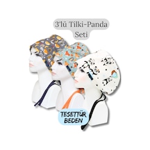 Tesettür Beden 3lü Tilki Panda Seti Antrasit Tilki Turkuaz Tilki Panda Cerrahi Bone Renkli