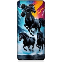 Xiaomi Poco X5 Pro Uyumlu Siyah Atlar Desenli Silikon Kılıf