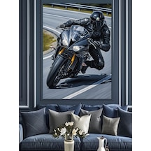 Ahşap Tablo Siyah Kasklı Modern Motorcu