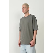 Unisex Basic Bisiklet Yaka Oversize T-shirt - Füme