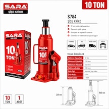 Sara S784 10 Ton Hidrolik Şişe Kriko Taşıma Kollu 230-460 Mm