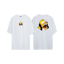 Thewert Unisex Homer Simpson Ön Arka Baskılı Beyaz Oversize T-shirt