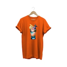 Summer Yaz Havasa Ve Kokteyl Baskılı %100 Pamuk Unisex Regular Fit T-shirt Turuncu
