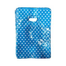 Omeyva Mavi Puantiyeli Metalize Hediye Paketi El Geçmeli Poşet - 13x20 Cm. - 100 Adet