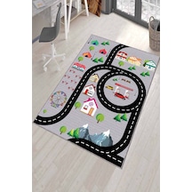 Gri Kaymaz Tabanlı Otoyollu Oyun Halısı Çocuk Halısı Ar287n11