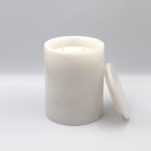 No: 5 Mermer Mum Oryantal Ve Odunsu Kokulu Tasarım Dekoratif Mermer Soya Mumu - 220gr Beyaz Çok Renkli