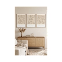 Doğal Ahşap Çerçeveli Bej Çiçekli Botanik Sanat Duvar Tablosu Modern Minimalist Salon Dekorasyonu Kabartma Görünümlüdür Bej