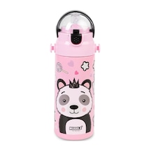 Askılı Pipetli Çelik Suluk Matara 550 Ml Pembe Pembe