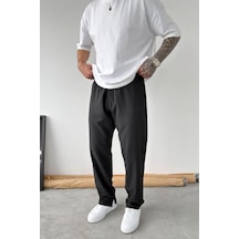 Siyah Paçası Fermuarlı Baggy Pantolon