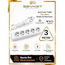Viko 5'li Grup Priz 3 Metre Beyaz 3x2,5 Mm Kalın Kablolu Uzatma Kablosu 3 M