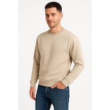 Barlashive Erkek 3 İplik Pamuklu Düz Bisiklet Yaka Sweatshirt - Bej Çok Renkli