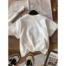Startmore Unisex Canavar Minimalis Baskı T-shirt Beyaz