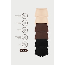Auw Kadın Lastiksiz Pamuklu Modal Basic Boyshort 6'lı - Softfit Çok Renkli Ten,bitter,siyah