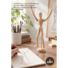 5 Adet Ahşap Eskiz Manken 30 Cm Boy, Çizim Ve Modelleme İçin Artist Manken, Sketch Mannequin, Wooden Manikin