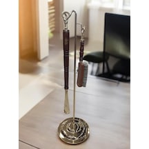 Ayakkabı Çekeceği Ahşap Tutacaklı Fırçalı Set-bronz